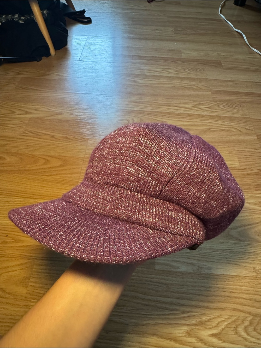 Knit Newsboy Cap in Sparkling Plum - Picture 2 of 5